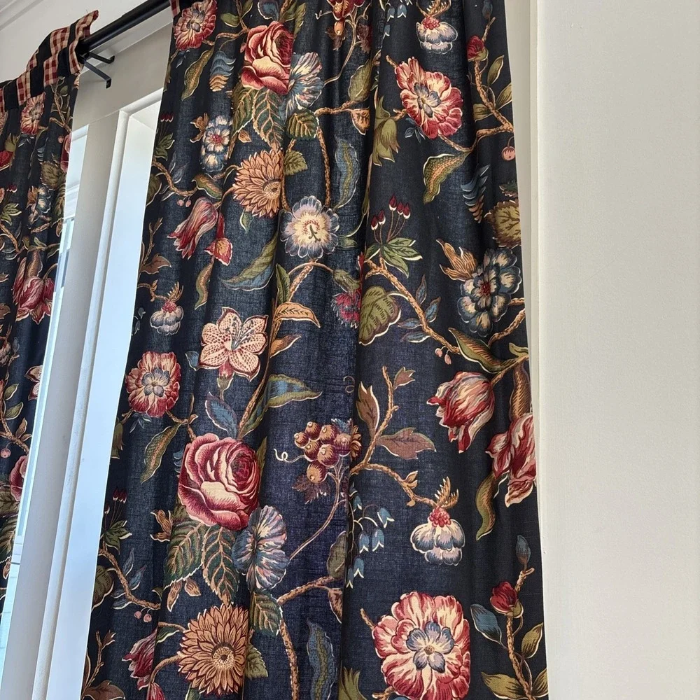 Custom‎ Jay Yang Cotton Floral Fabric Curtain Panels (2) Modern Farmhouse 35x84
